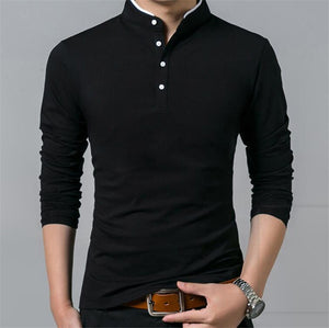 Men's all cotton T shirt full sleeve T shirt men's plain T shirt top T shirt middle collar long shirt