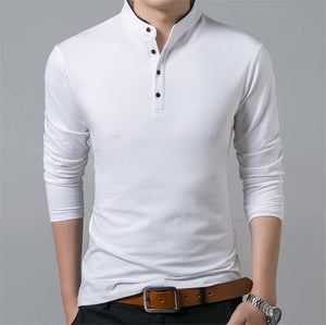 Men's all cotton T shirt full sleeve T shirt men's plain T shirt top T shirt middle collar long shirt