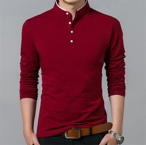 Men's all cotton T shirt full sleeve T shirt men's plain T shirt top T shirt middle collar long shirt