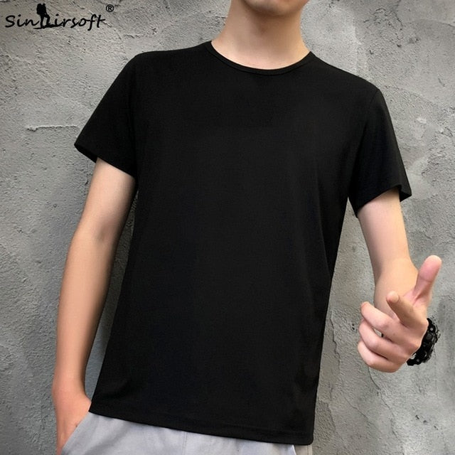 2019 Men's Summer Solid Color t-Shirt Black White t Shirt Short Sleeve Loose 3XL High Quality Apparel Top Free Shipping Hot Sale